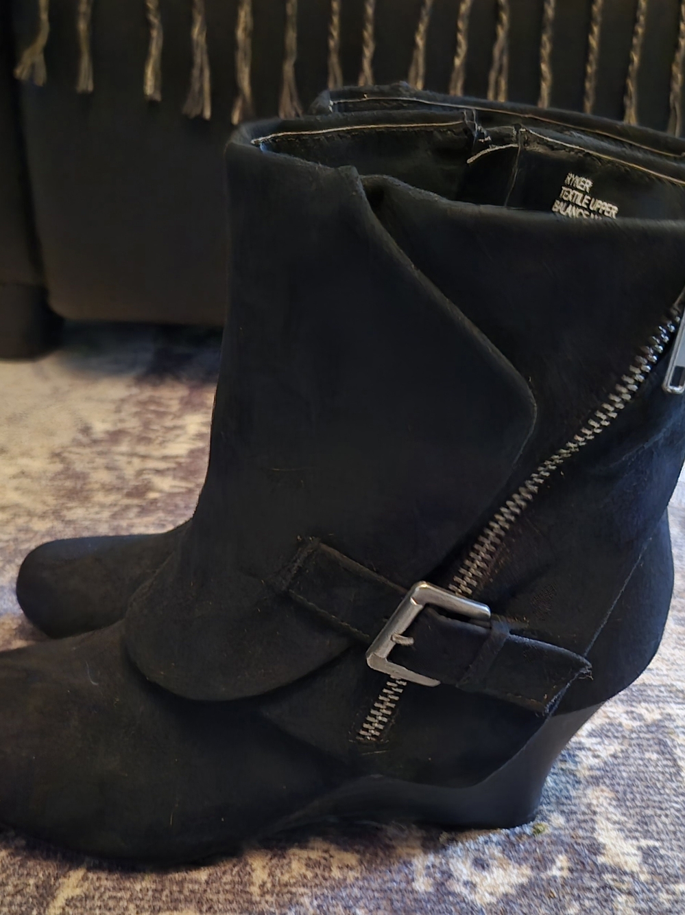 Women's Black Suede Wedge Ankle Boots Nice...